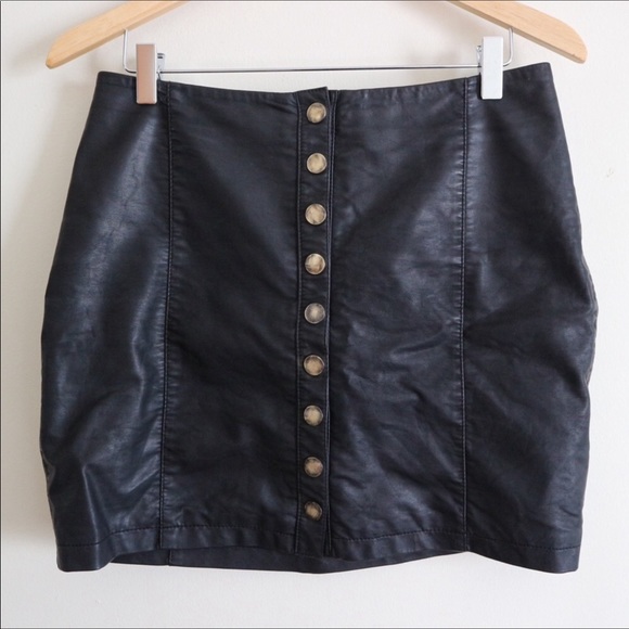 Free People Dresses & Skirts - Free People Faux Leather Button Up Mini Skirt